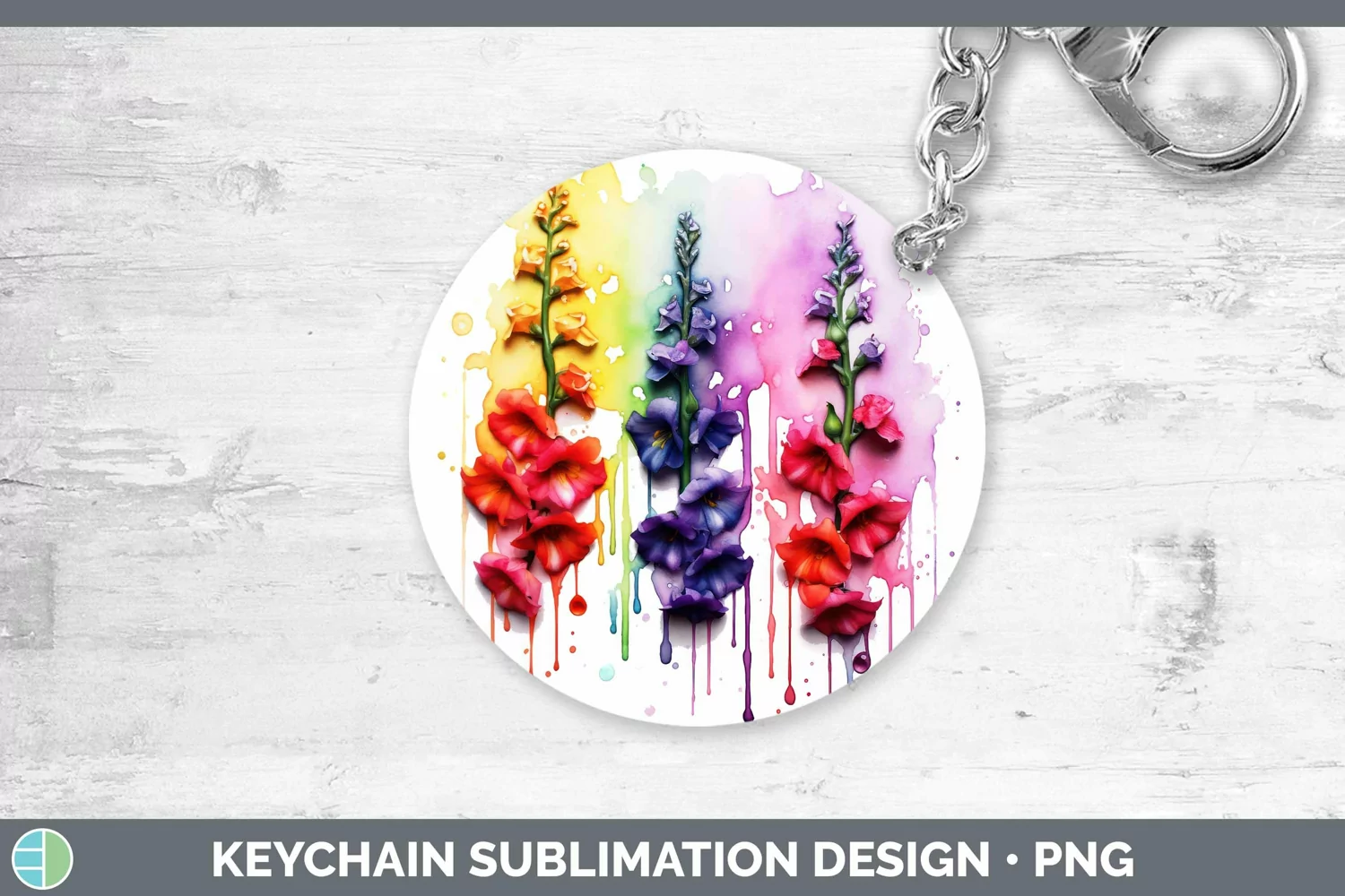 GorgeousWatercolor Rainbow Keychain design.