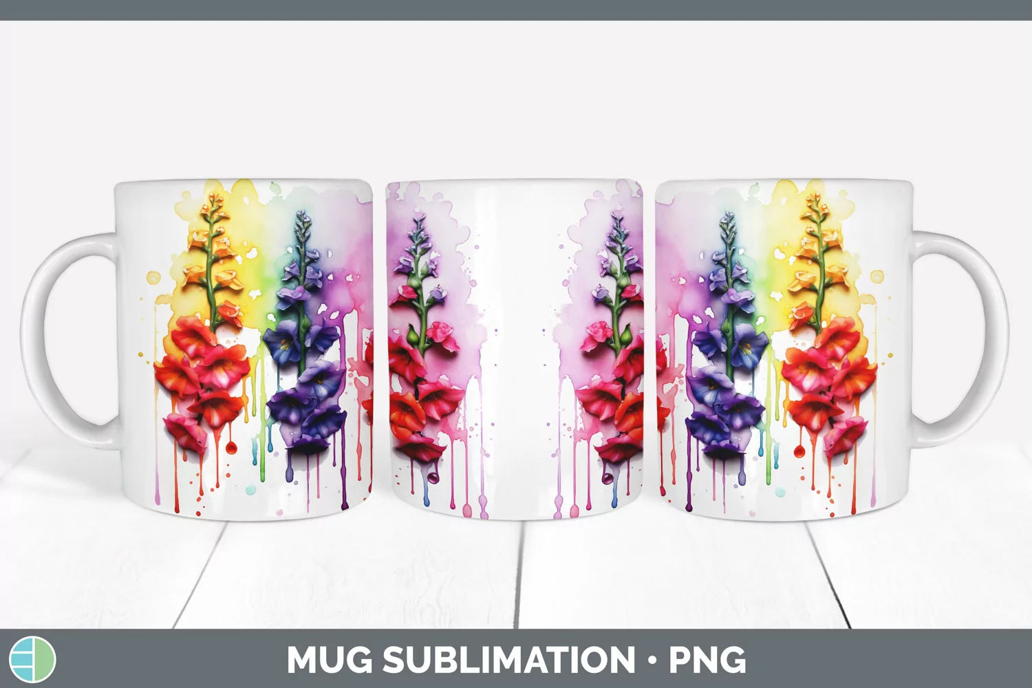 GorgeousWatercolor Rainbow Mug Wrap design.