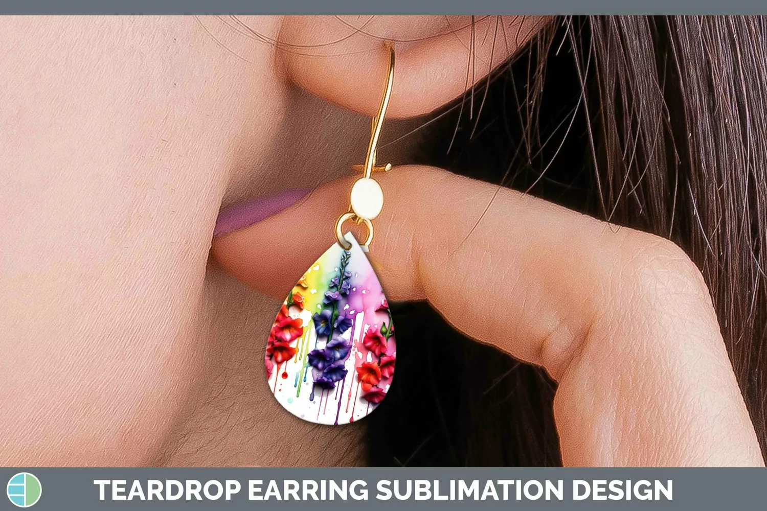 GorgeousWatercolor Rainbow Teardrop Earrings design.