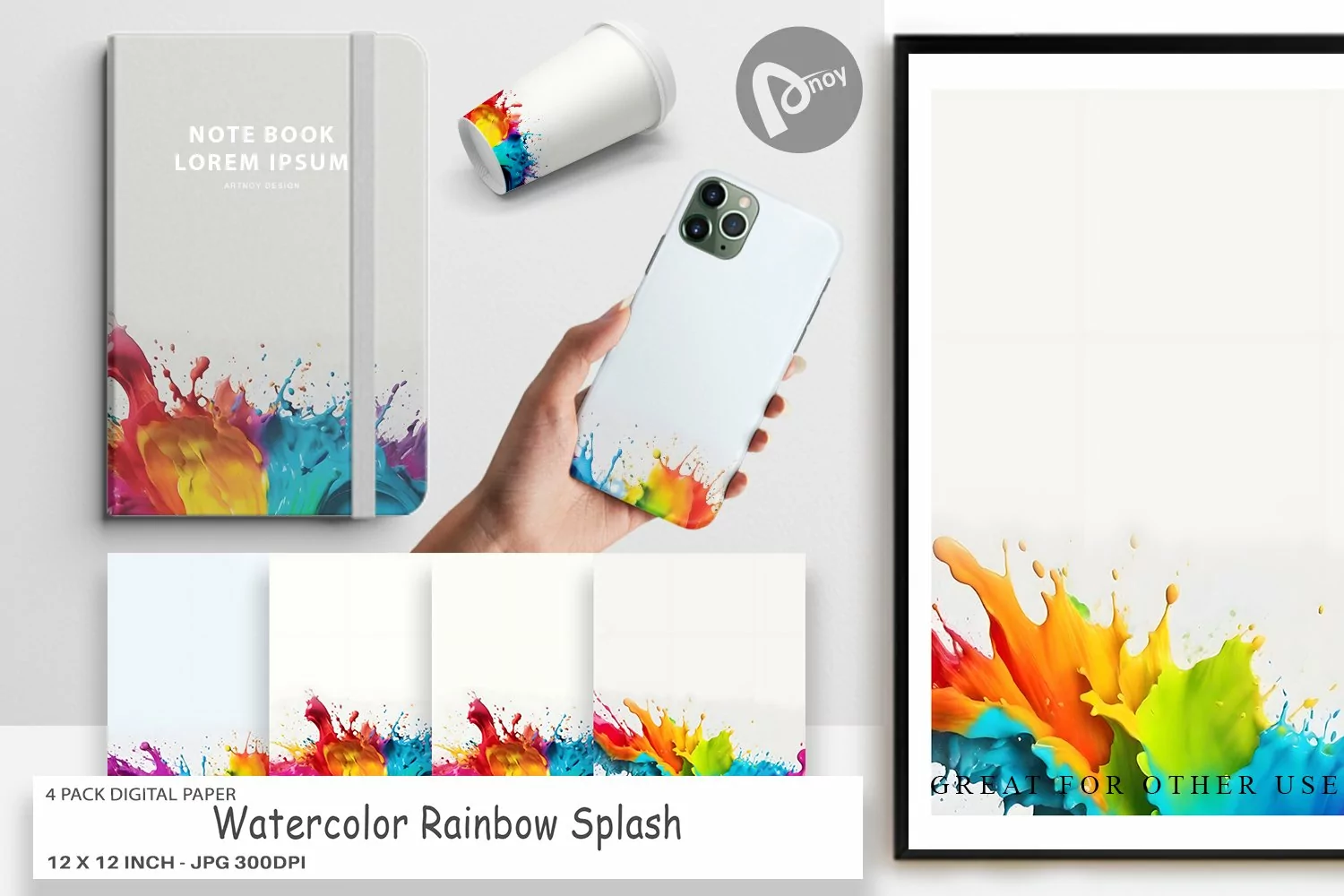 Digital Paper Watercolor Rainbow Splash product image 1