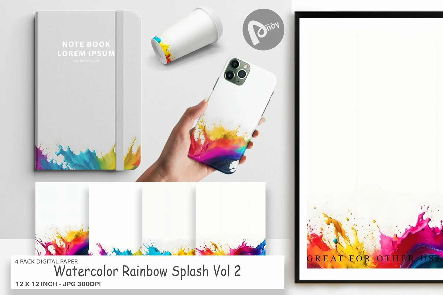 Digital Paper Watercolor Rainbow Splash product image 1