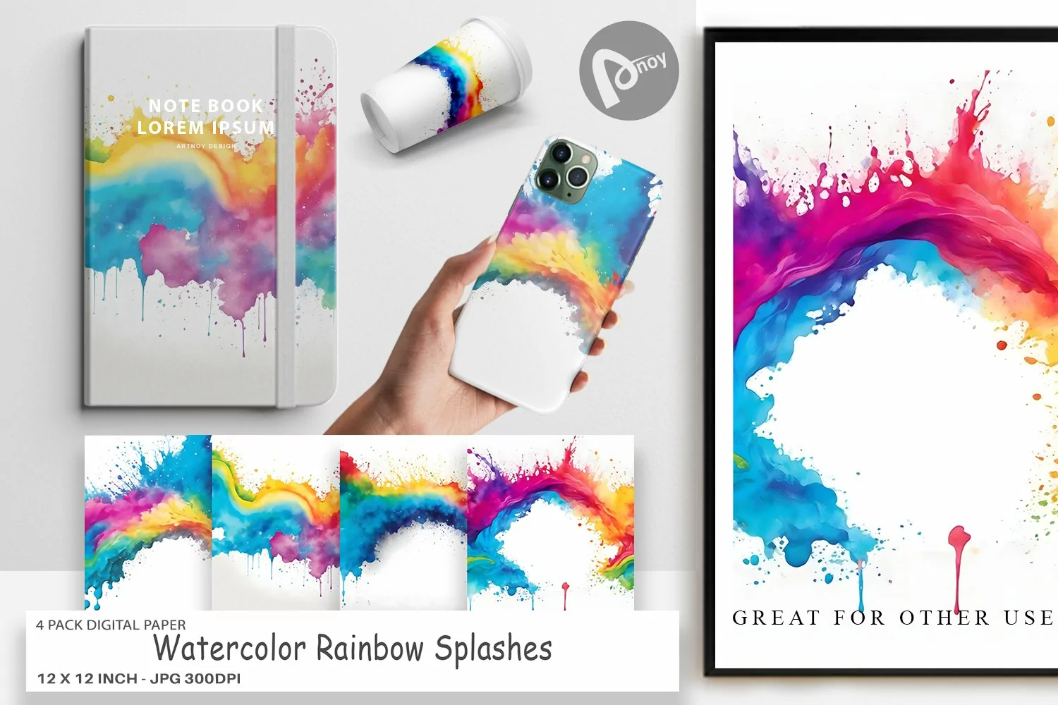 Digital Paper Watercolor Rainbow Splash product image 1