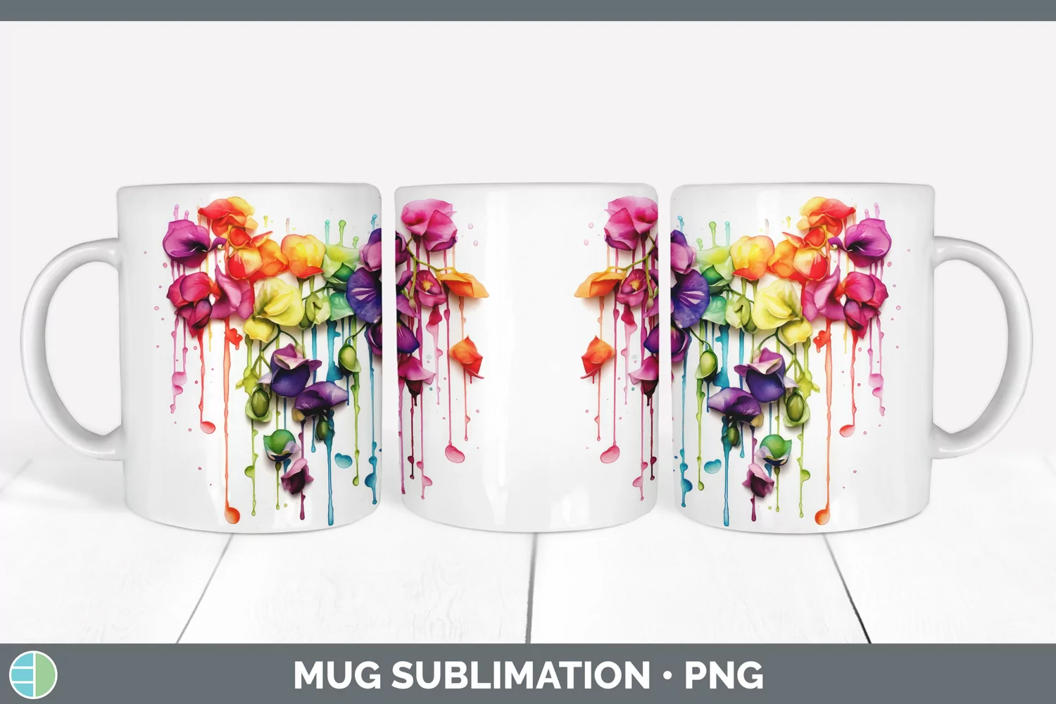 GorgeousWatercolor Rainbow Mug Wrap design.