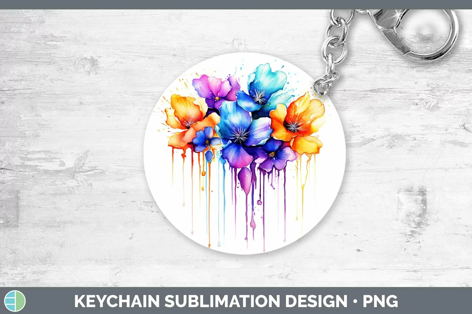 GorgeousWatercolor Rainbow Keychain design.
