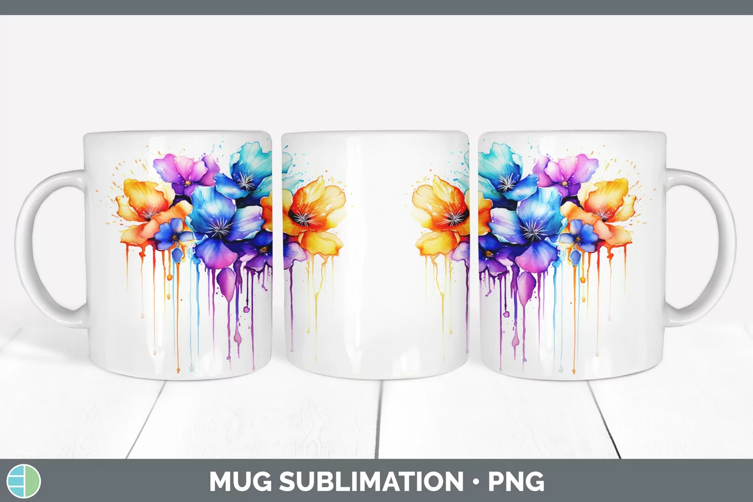 GorgeousWatercolor Rainbow Mug Wrap design.