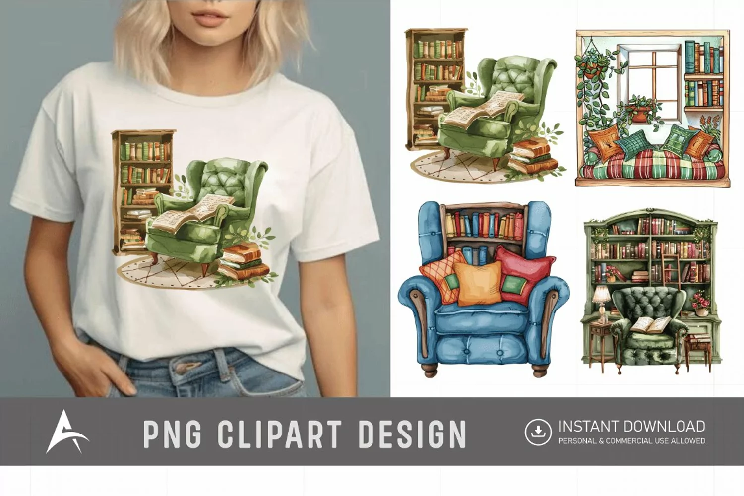 Watercolor Reading Nook Clipart product image 1