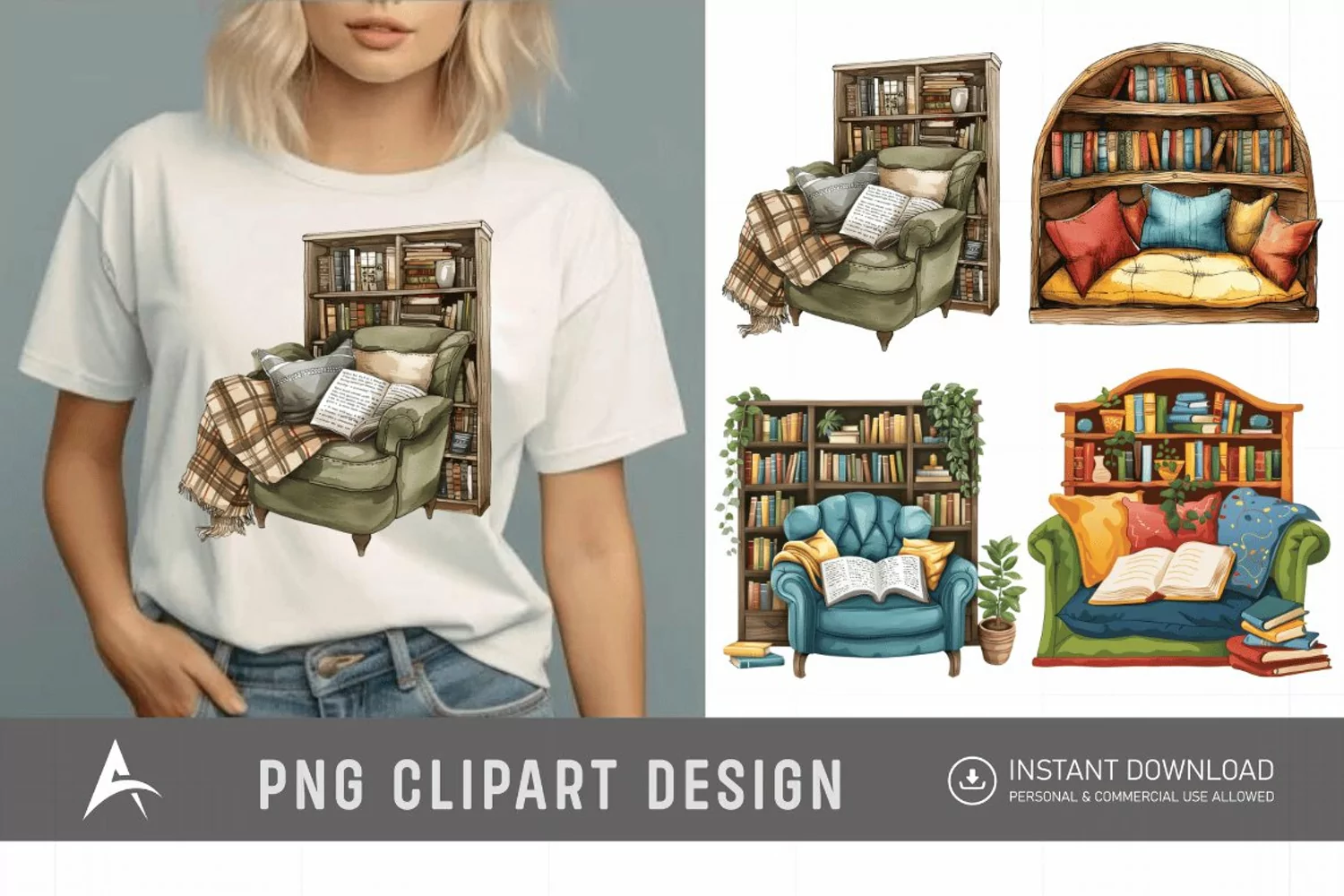 Watercolor Reading Nook Clipart product image 1