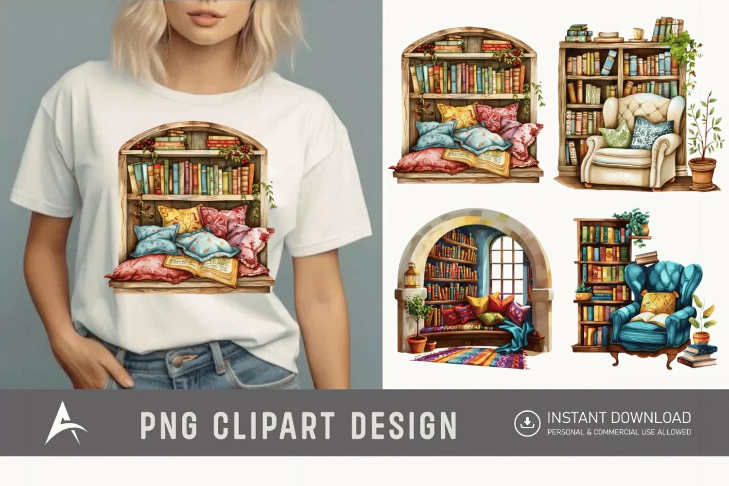 Watercolor Reading Nook Clipart product image 1