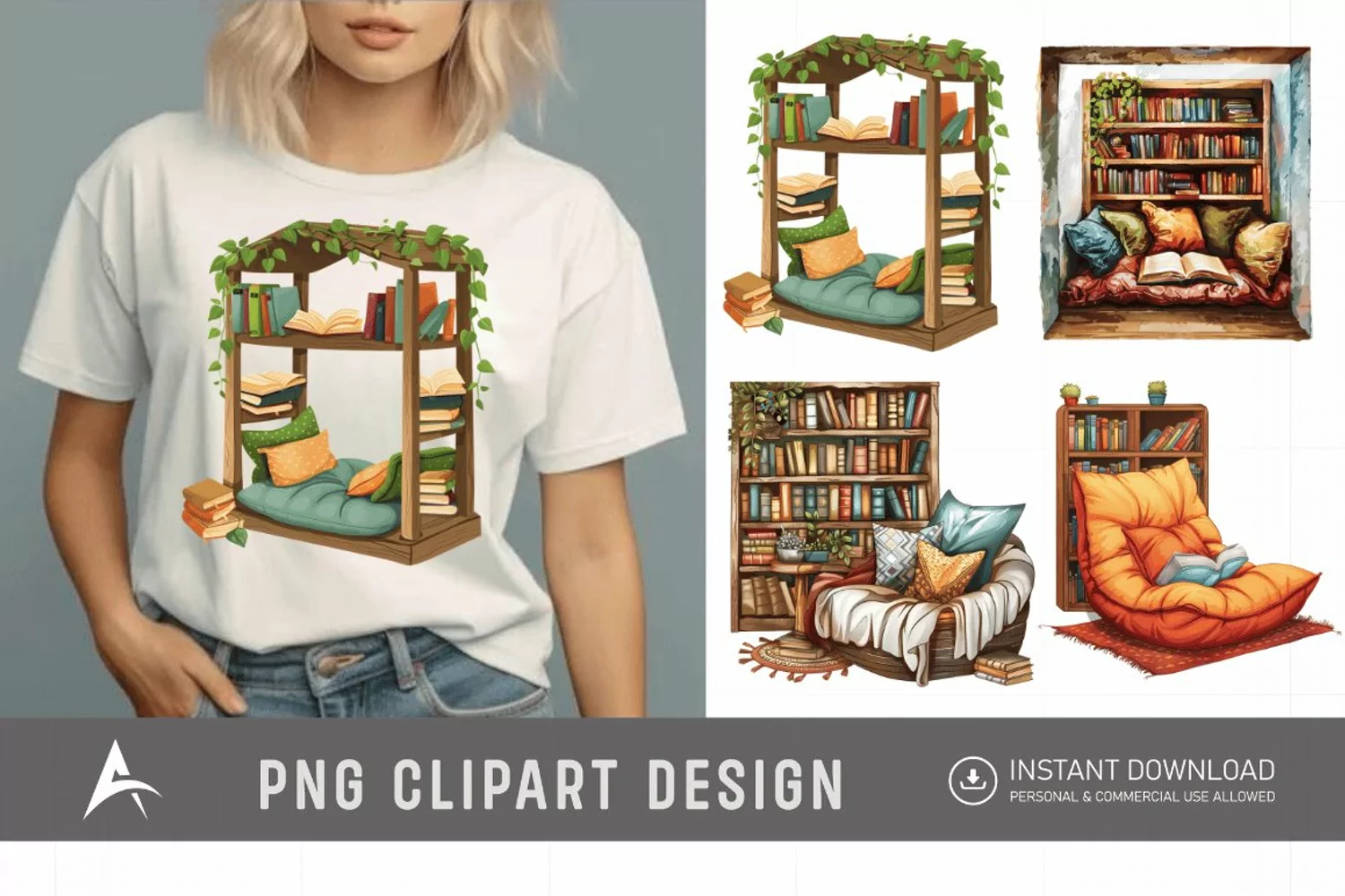 Watercolor Reading Nook Clipart product image 1