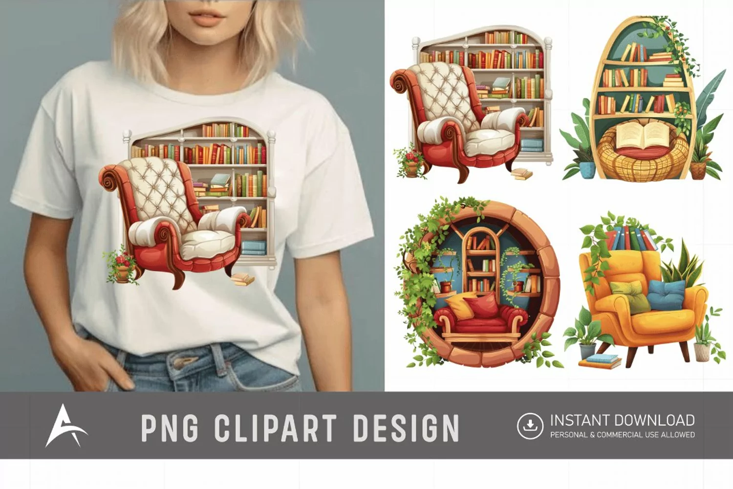 Watercolor Reading Nook Clipart product image 1