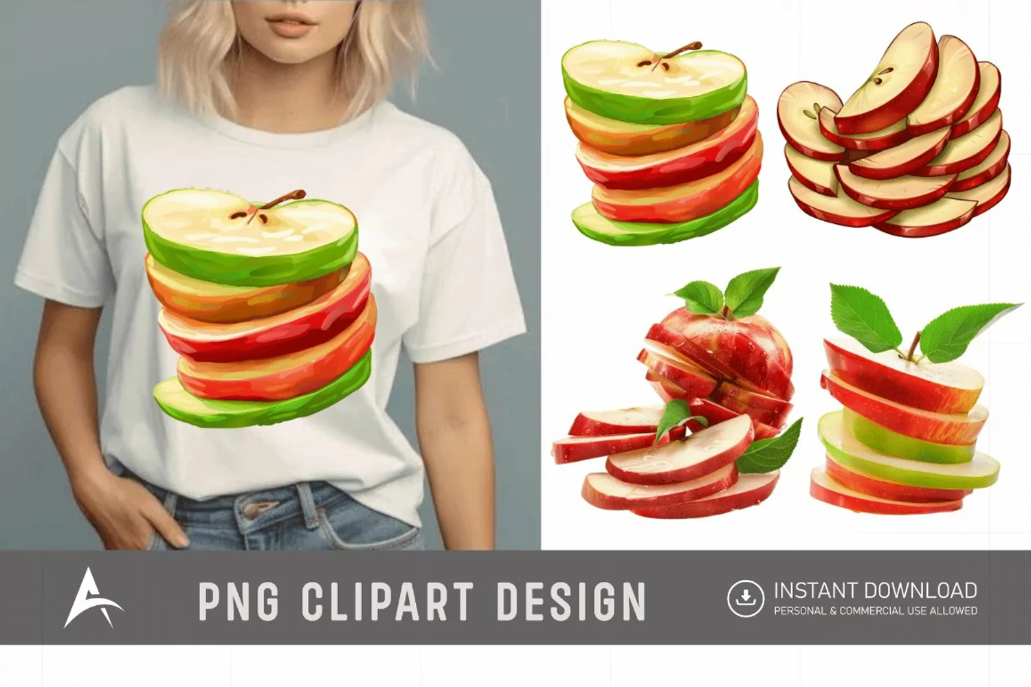 Watercolor Red apple slices piled Clipart product image 1