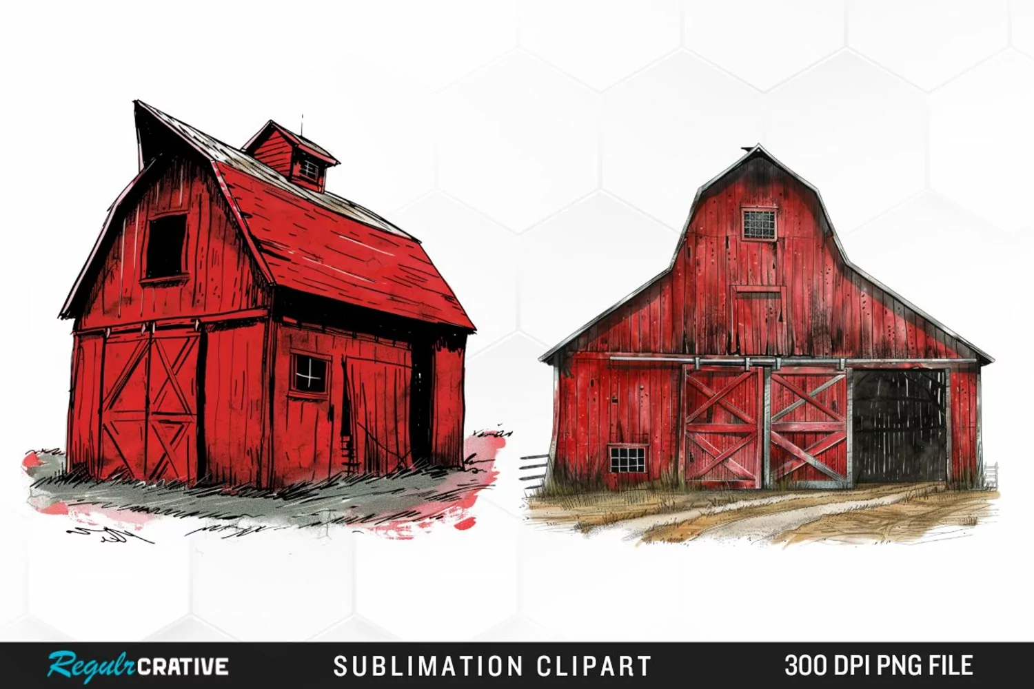 Watercolor Red Barn Graphics Clipart product image 1
