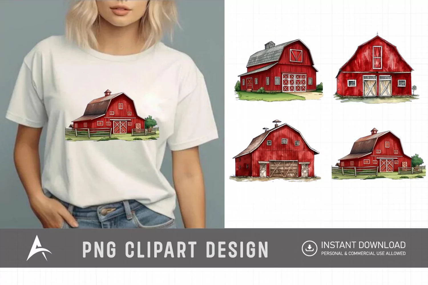Watercolor Red Barn Clipart product image 1