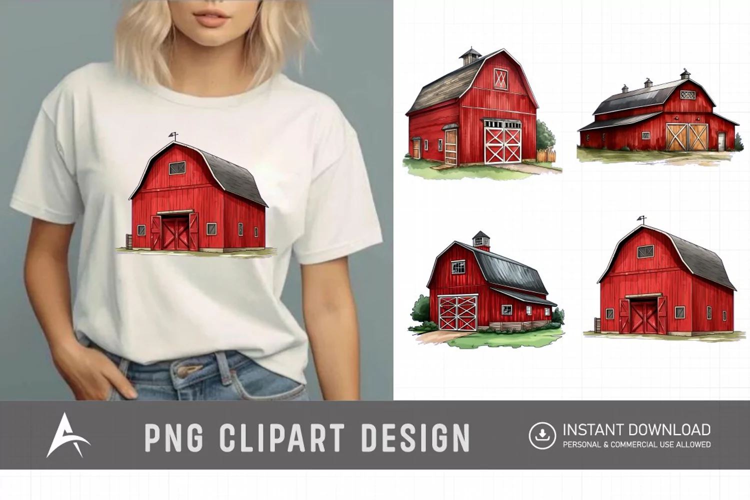 Watercolor Red Barn Clipart product image 1