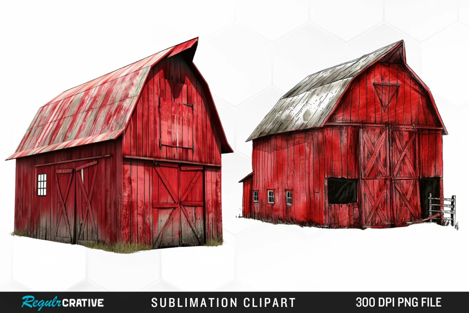 Watercolor Red Barn Graphics Clipart product image 1