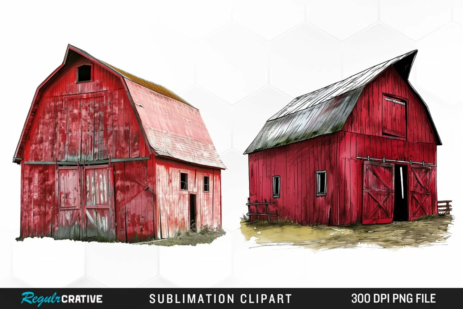 Watercolor Red Barn Illustration Clipart product image 1