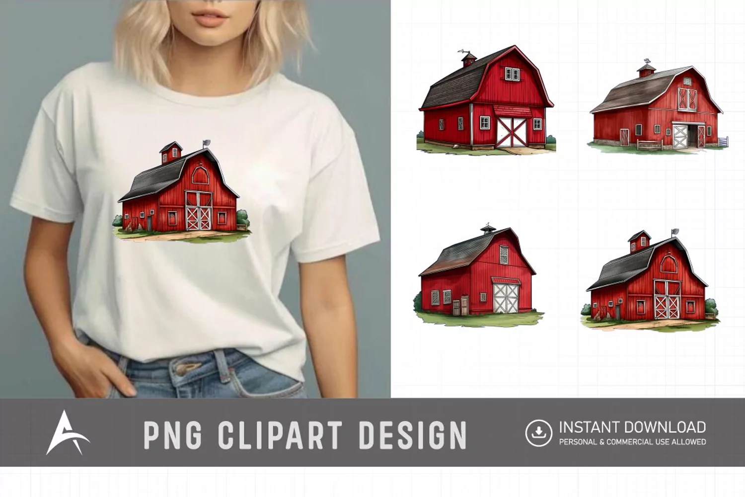 Watercolor Red Barn Clipart product image 1