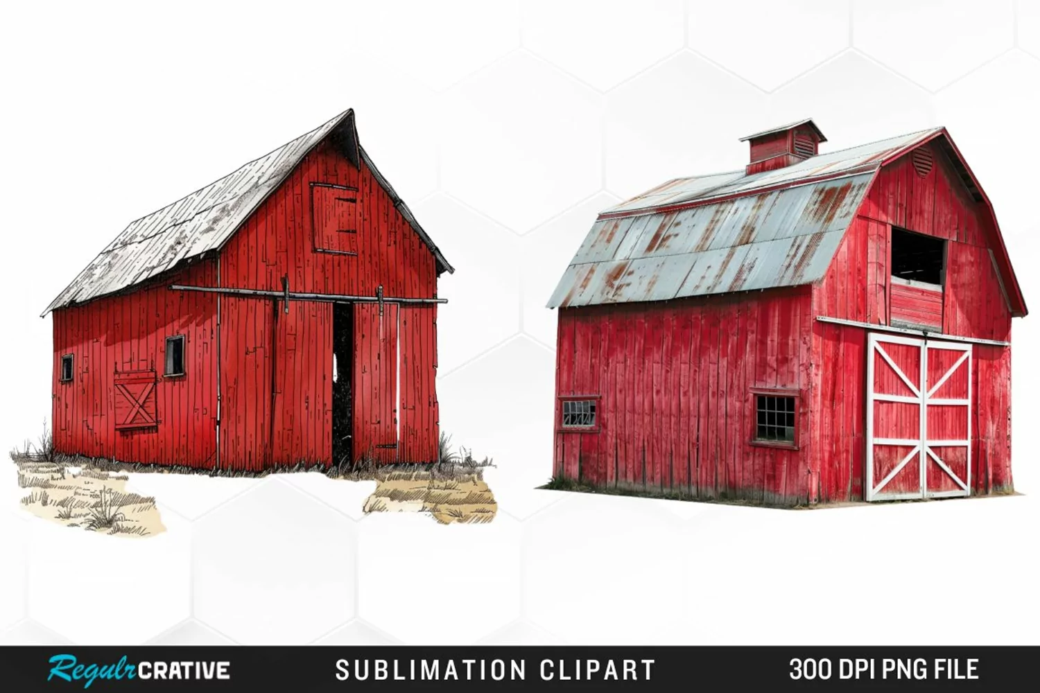 Watercolor Red Barn Graphics Clipart product image 1