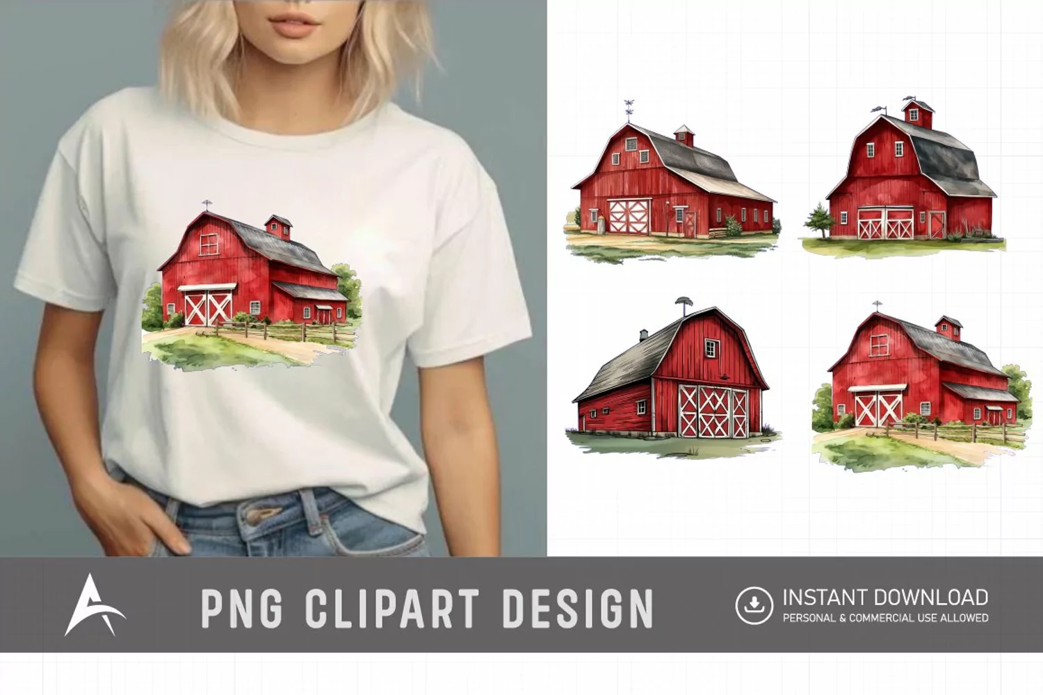 Watercolor Red Barn Clipart product image 1