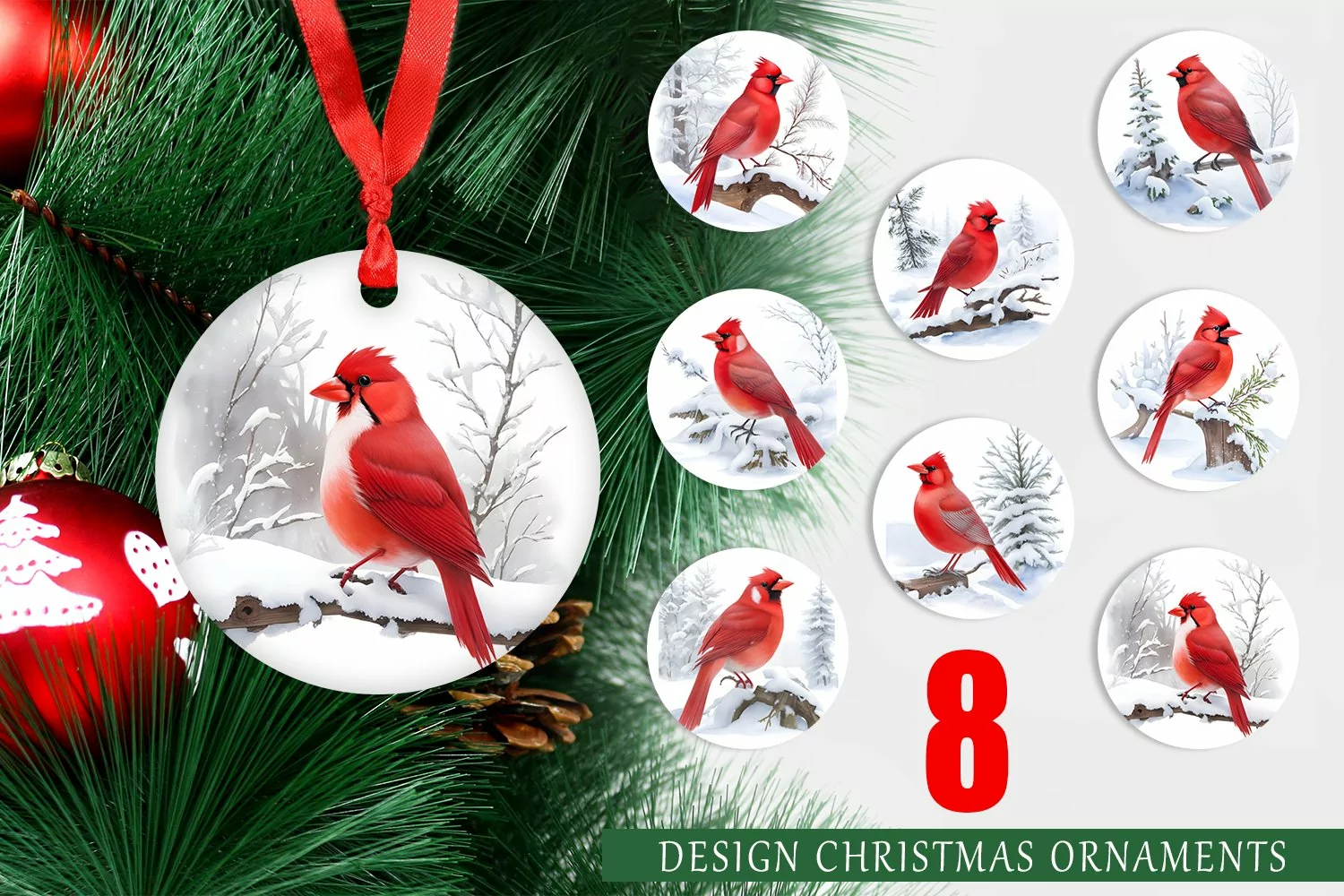 Christmas Ornaments Watercolor Red Cardinal Bird product image 1