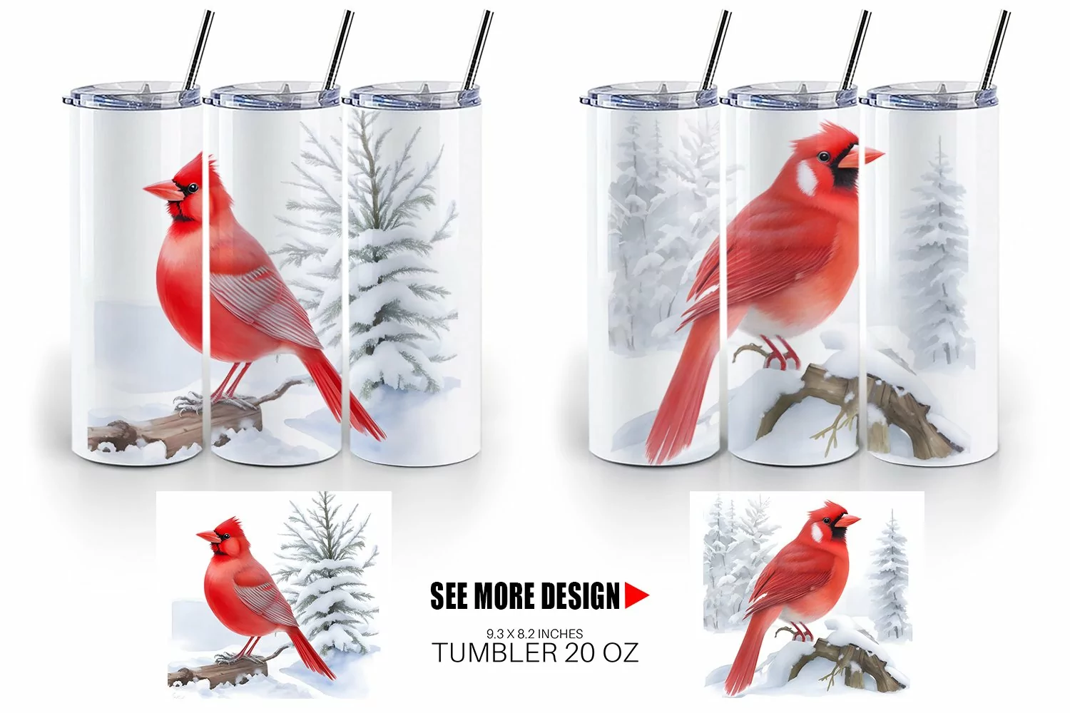 Watercolor Red Cardinal Bird | Tumbler Sublimation Wrap product image 1