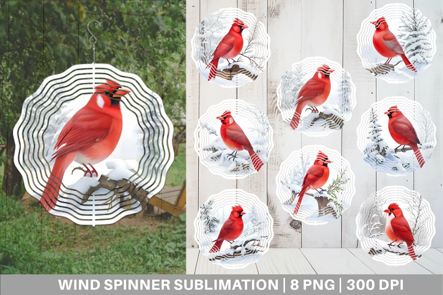 Watercolor Red Cardinal Bird Wind Spinner | Sublimation product image 1