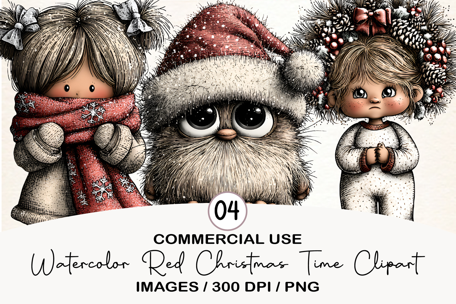 Watercolor Red Christmas Time Clipart product image 1