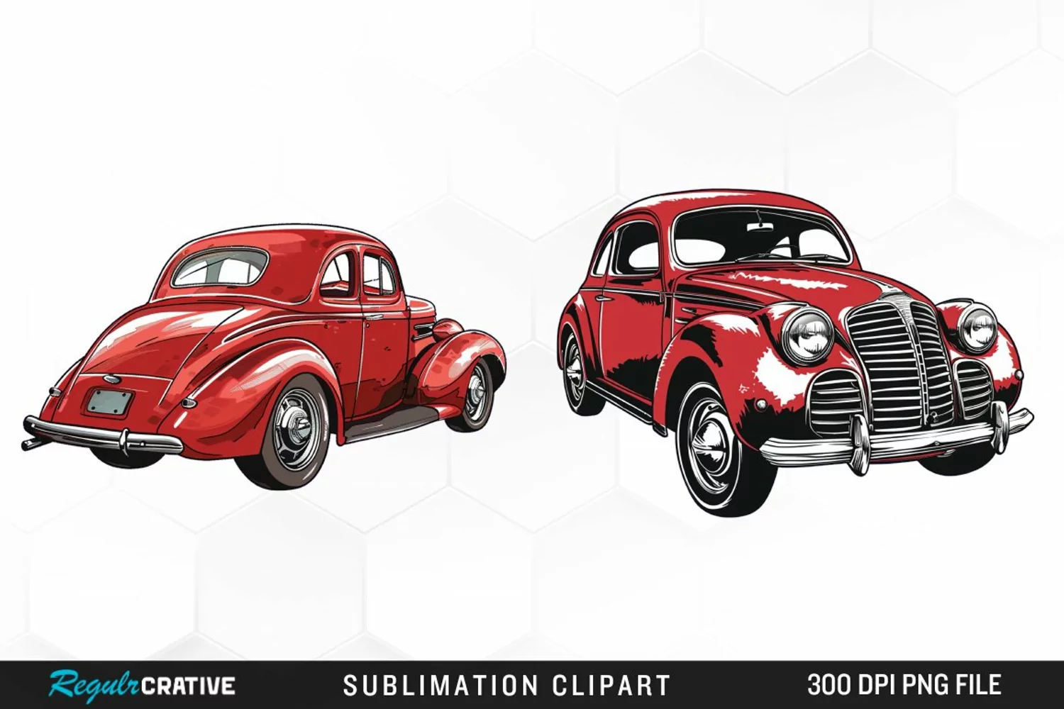 Watercolor Red Retro Car Illustration Clipart product image 1