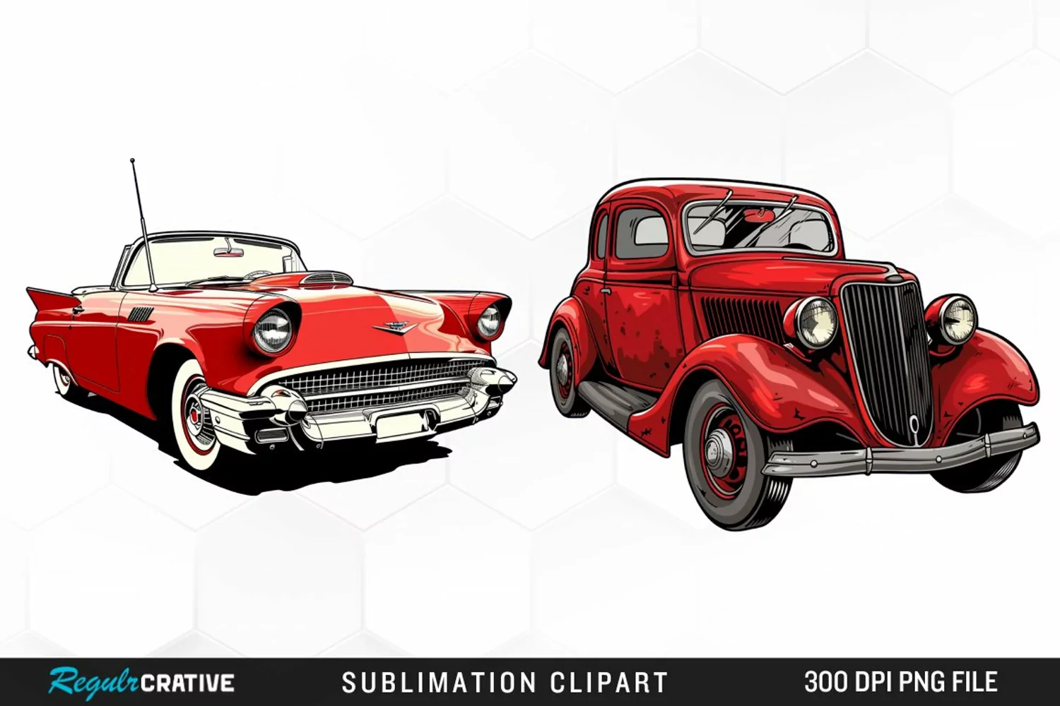 Watercolor Red Retro Car Illustration Clipart product image 1