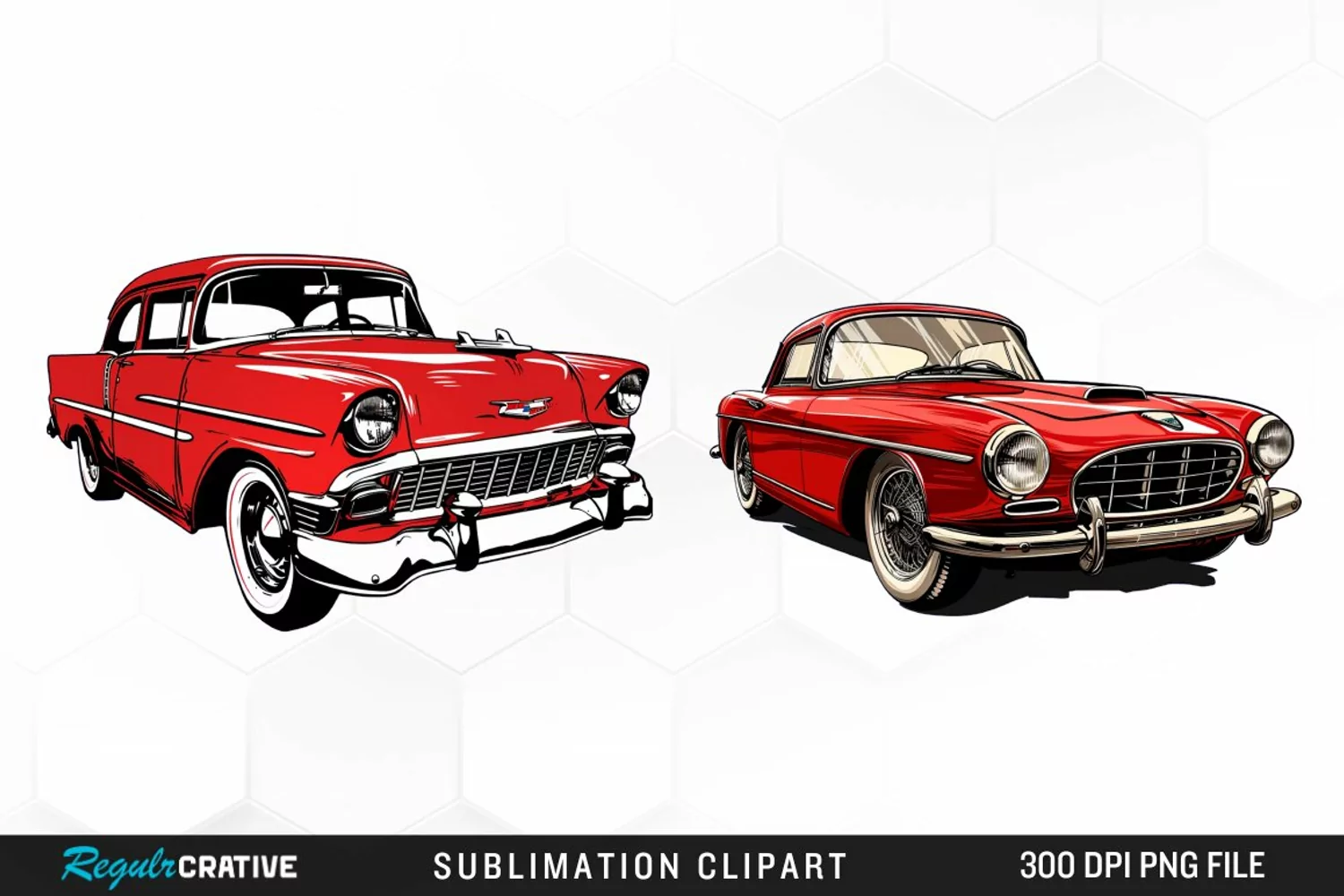 Watercolor Red Retro Car Illustration Clipart product image 1