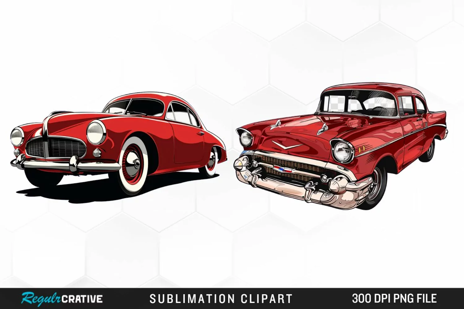 Watercolor Red Retro Car Illustration Clipart product image 1
