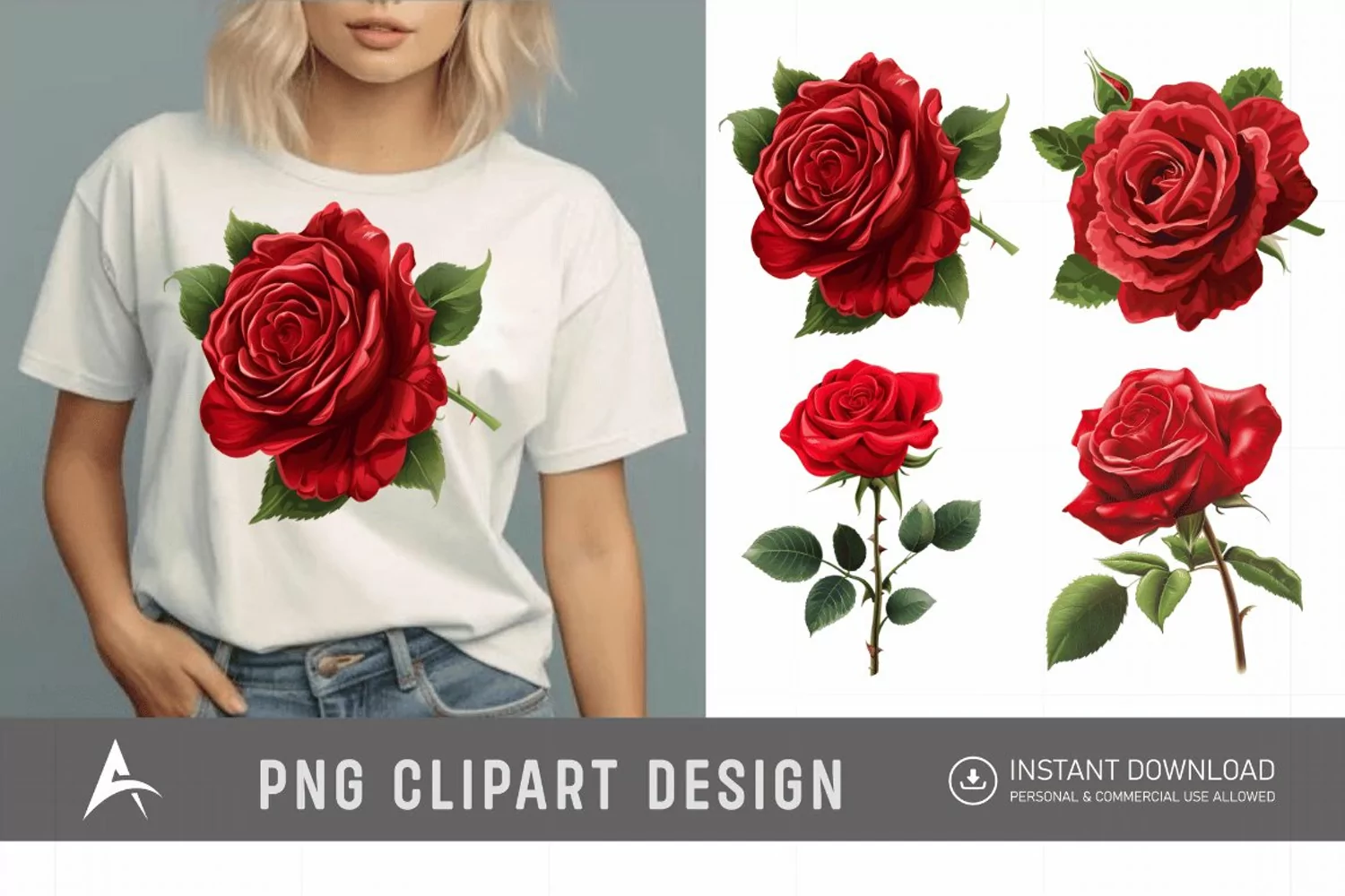 Watercolor Red Rose Clipart product image 1