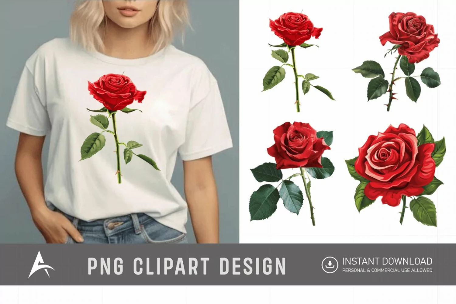 Watercolor Red Rose Clipart product image 1