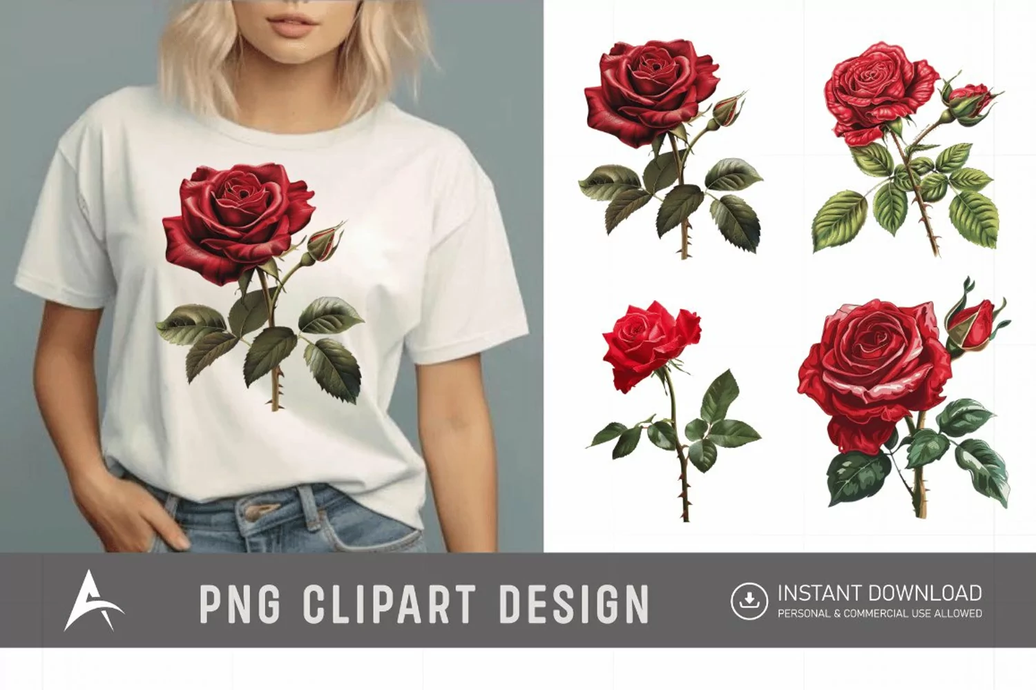 Watercolor Red Rose Clipart product image 1