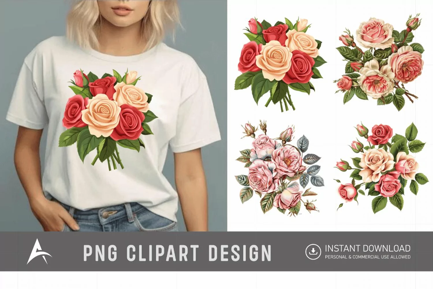Watercolor Red Rose Bouquet Clipart product image 1