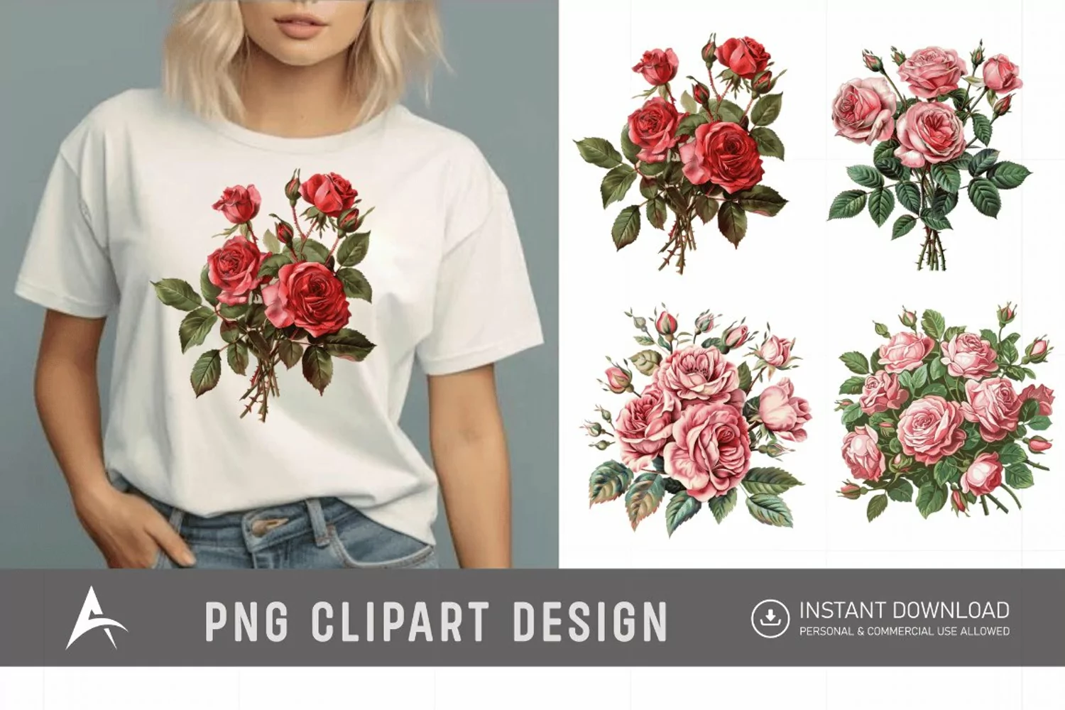 Watercolor Red Rose Bouquet Clipart product image 1