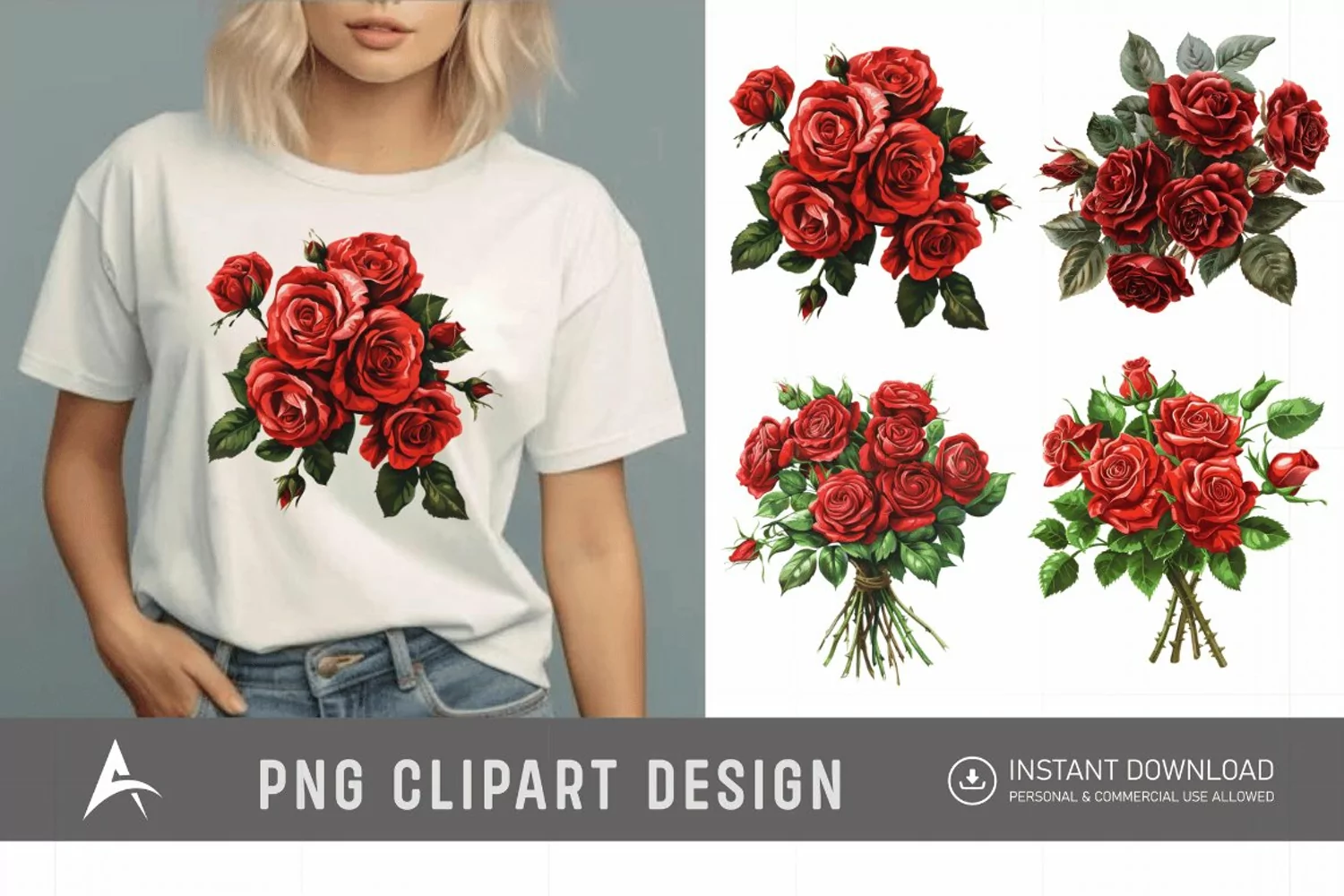 Watercolor Red Rose Bouquet Clipart product image 1