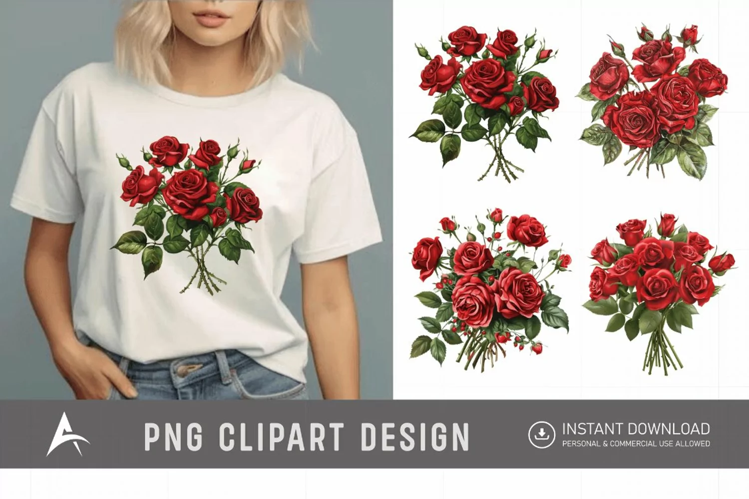 Watercolor Red Rose Bouquet Clipart product image 1