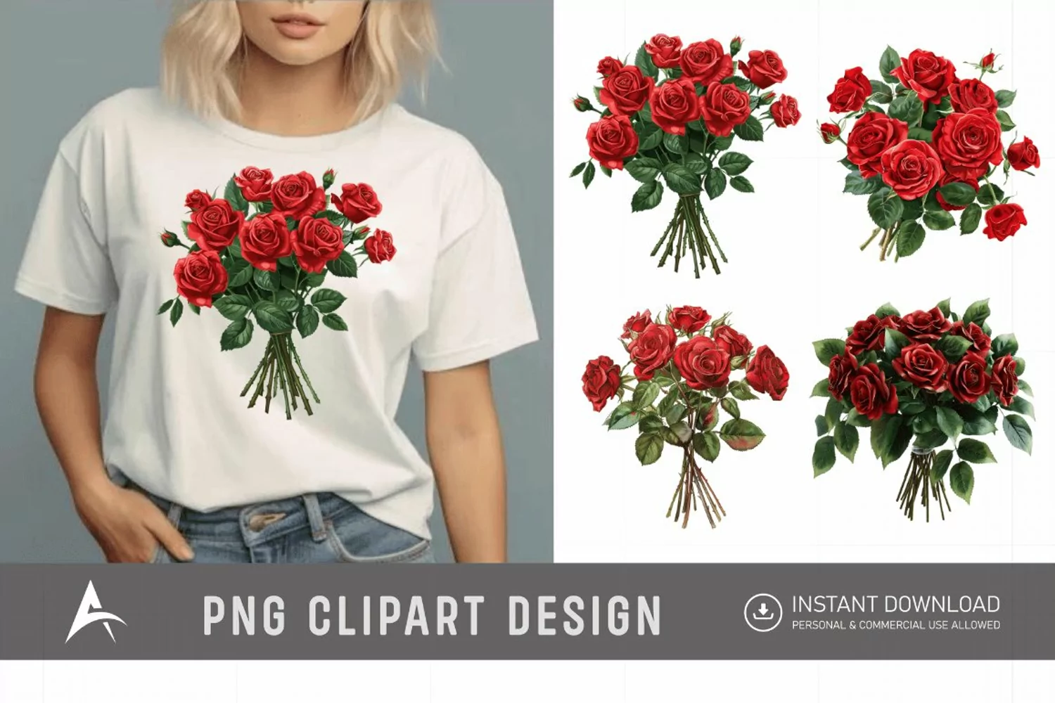 Watercolor Red Rose Bouquet Clipart product image 1