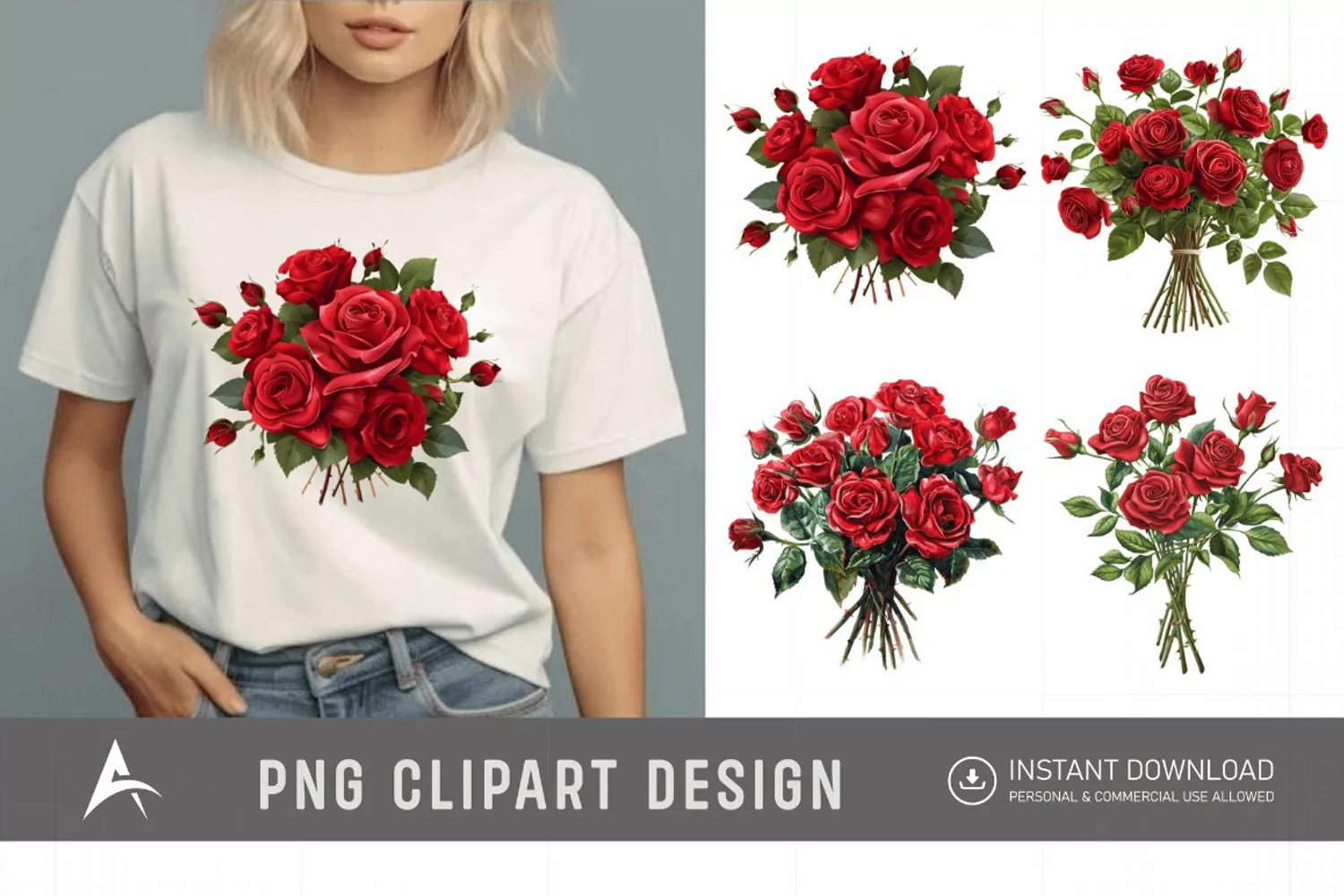 Watercolor Red Rose Bouquet Clipart product image 1