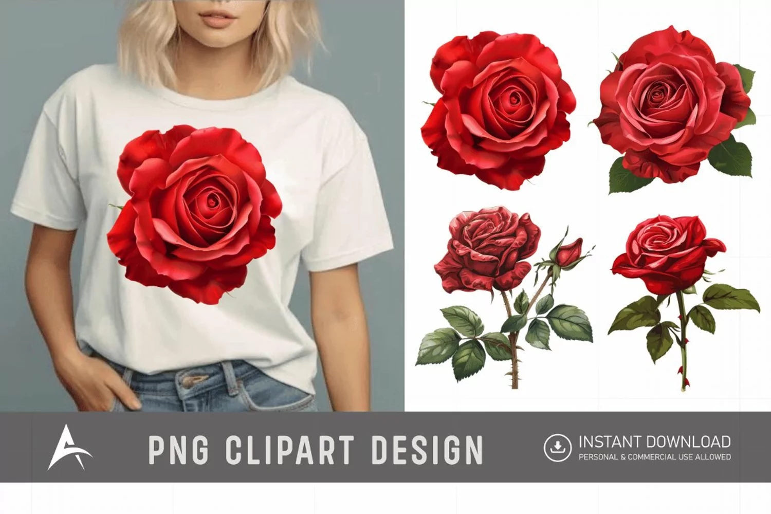 Watercolor Red Rose Clipart product image 1
