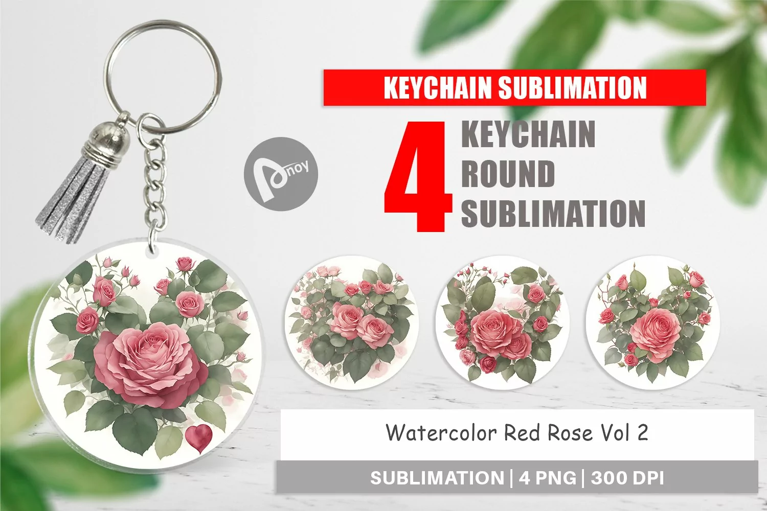 Keychain Watercolor Red Rose product image 1