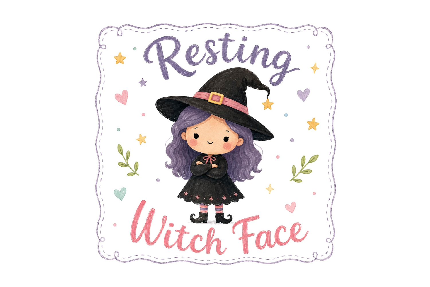 Watercolor Resting Witch Face Art PNG product image 1