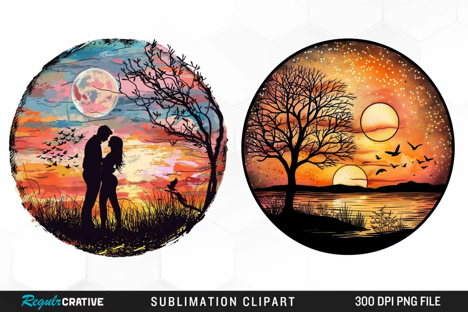 Watercolor Romantic Sunset Art Clipart product image 1