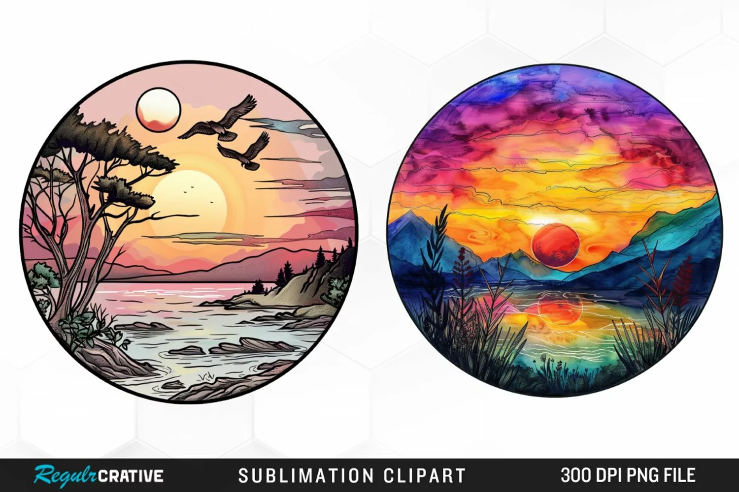 Watercolor Romantic Sunset Sublimation Clipart product image 1