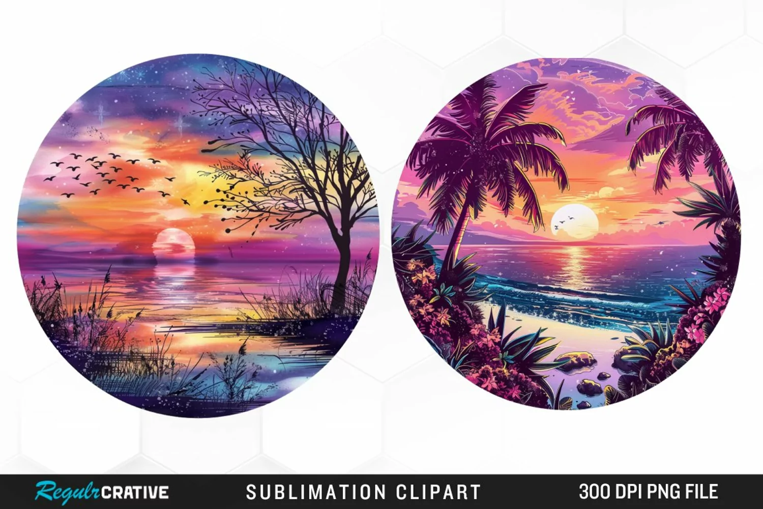 Watercolor Romantic Sunset Sublimation Clipart product image 1