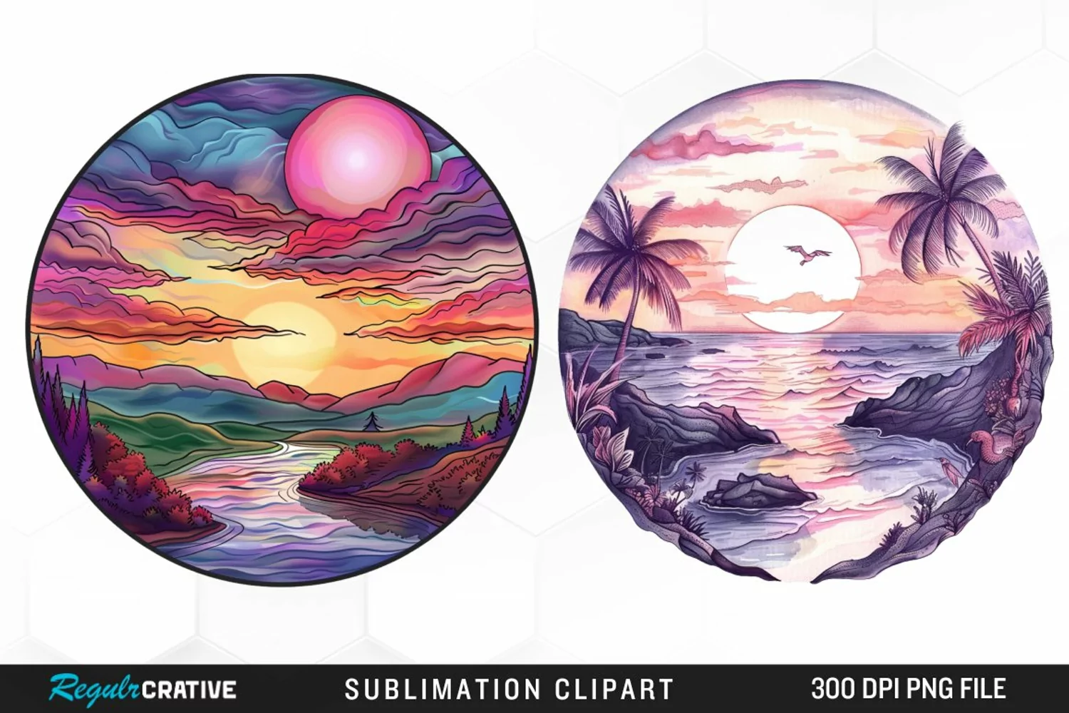 Watercolor Romantic Sunset Art Clipart product image 1
