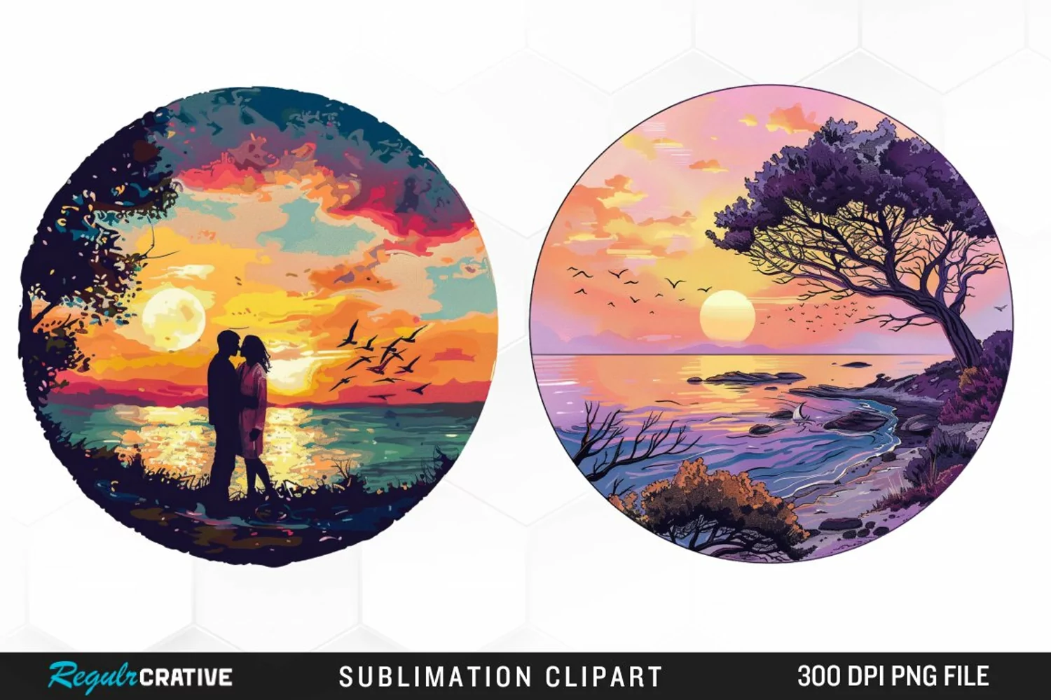 Watercolor Romantic Sunset Art Clipart product image 1