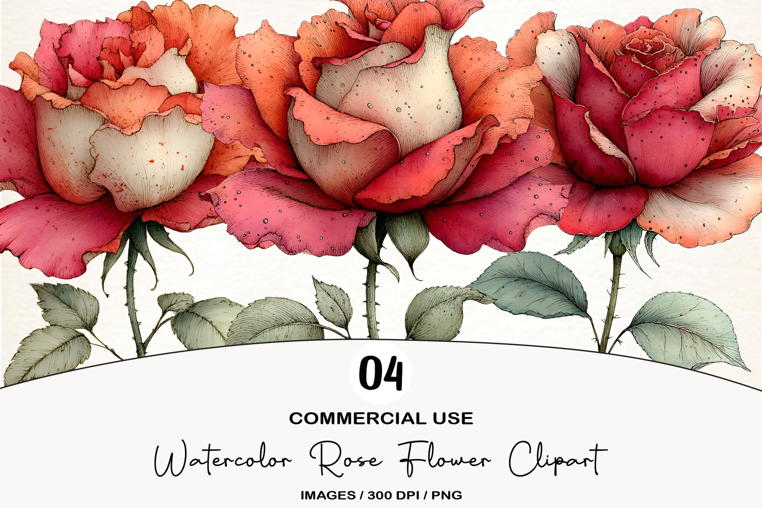 Watercolor Rose Flower Clipart product image 1