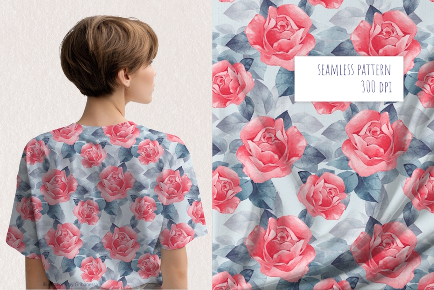 Watercolor Rose Seamless Pattern product image 1